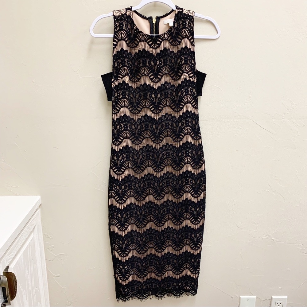 Gianni Bini Black And Tan Lace Midi Dress